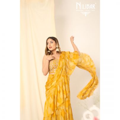 Mustard Georgette Draped Saree