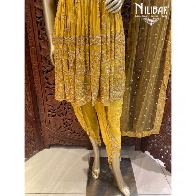 Mango Yellow Georgette and Net Dhoti suit
