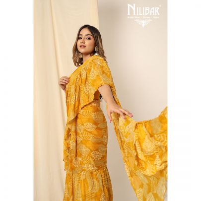 Mustard Georgette Draped Saree