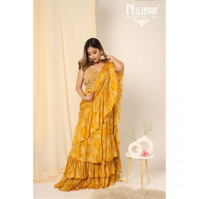 Mustard Georgette Draped Saree