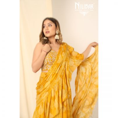 Mustard Georgette Draped Saree
