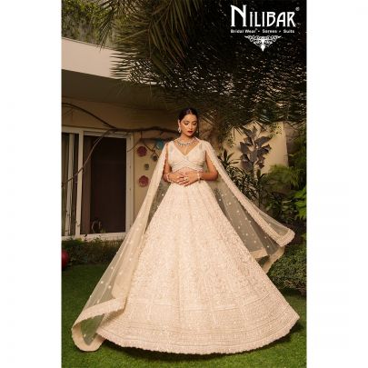 Ivory Net Embroidered Lehenga