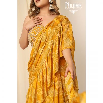 Mustard Georgette Draped Saree