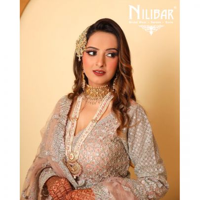 Salmon Pink Net Pallazo Suit
