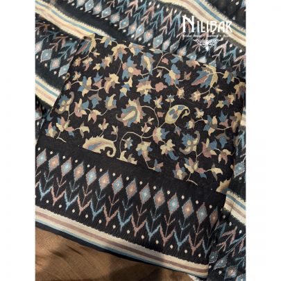 Dark Grey Maheswari Printed Unstitched Suit