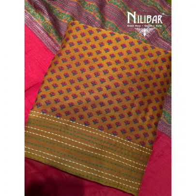 Mustard Maheswari Printed Unstitched Suit
