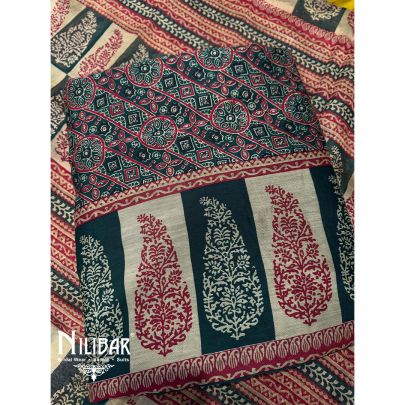 Red & Peacock Green Maheswari Printed Unstitched Suit