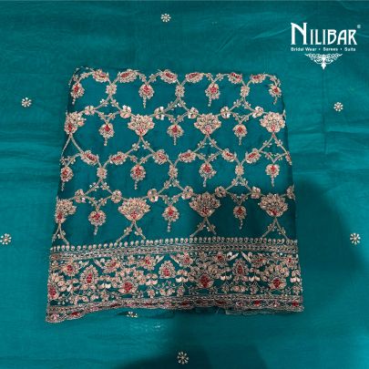 Peacock Crepe Fully Embroidered Suit