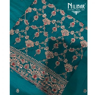 Peacock Crepe Fully Embroidered Suit