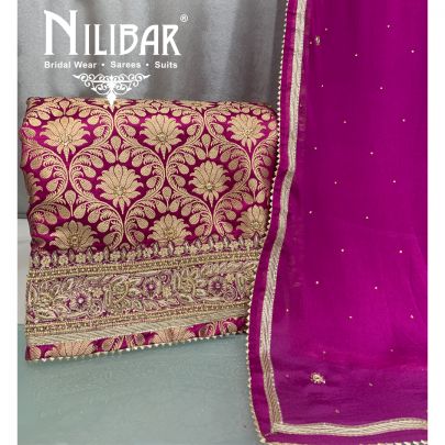 Purple Brocade Silk Unstitched Suit