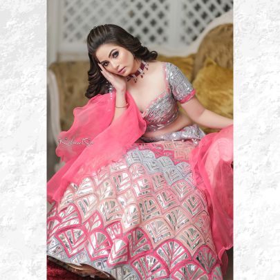 Grey Pink Organza Embroidered lehenga