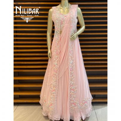 Baby Pink Georgette Jacket Style Lehenga