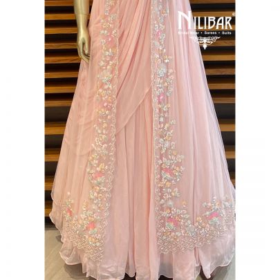 Baby Pink Georgette Jacket Style Lehenga