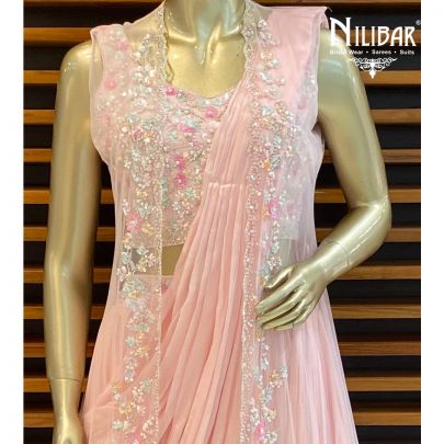 Baby Pink Georgette Jacket Style Lehenga