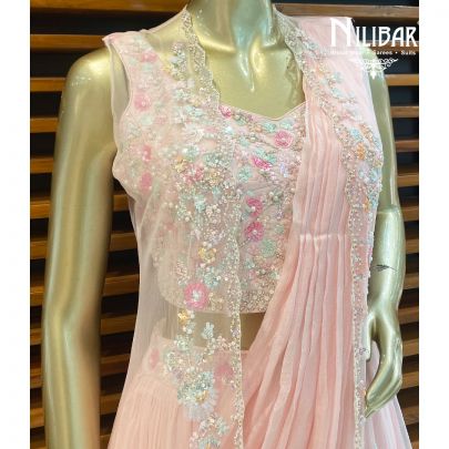Baby Pink Georgette Jacket Style Lehenga
