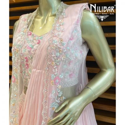 Baby Pink Georgette Jacket Style Lehenga
