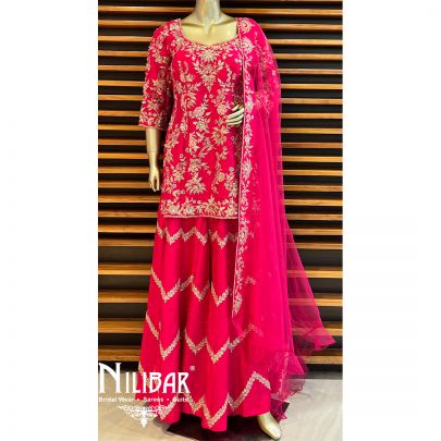 Hot Pink Silk Garara Suit