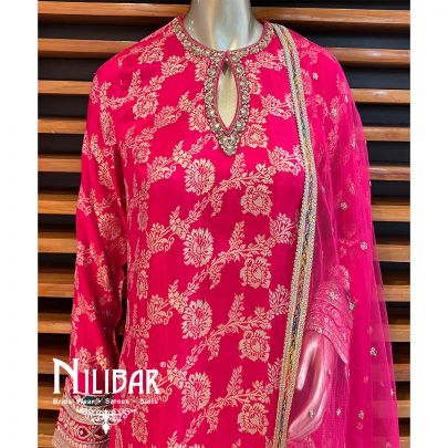 Hot Pink Silk Straight Kurti With Black Trouser