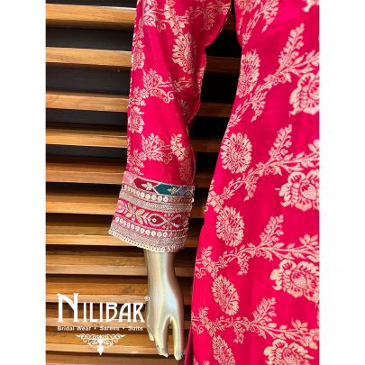 Hot Pink Silk Straight Kurti With Black Trouser