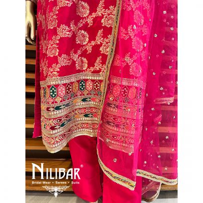 Hot Pink Silk Straight Kurti With Black Trouser
