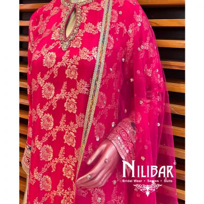 Hot Pink Silk Straight Kurti With Black Trouser