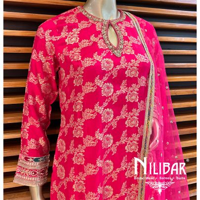 Hot Pink Silk Straight Kurti With Black Trouser