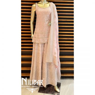 Baby Pink Georgette Palazzo Suit