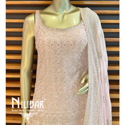 Baby Pink Georgette Palazzo Suit