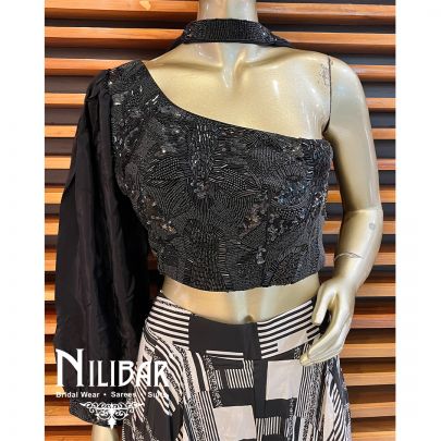 Black Crepe One Shoulder Top Palazzo Suit