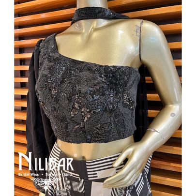 Black Crepe One Shoulder Top Palazzo Suit