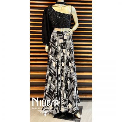 Black Crepe One Shoulder Top Palazzo Suit