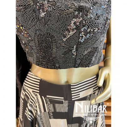 Black Crepe One Shoulder Top Palazzo Suit