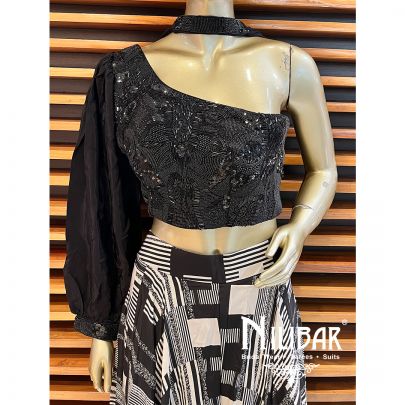 Black Crepe One Shoulder Top Palazzo Suit