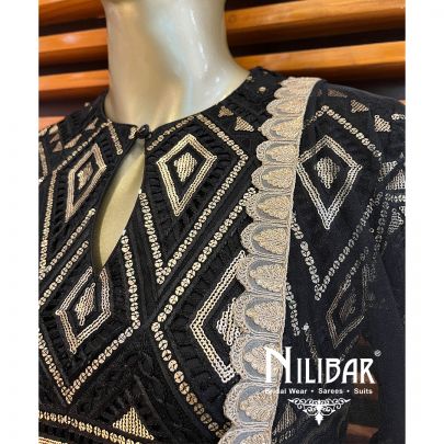 Black Net Silk Straight Kurti With Trouser