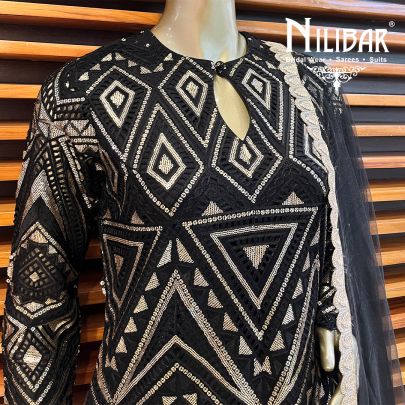 Black Net Silk Straight Kurti With Trouser