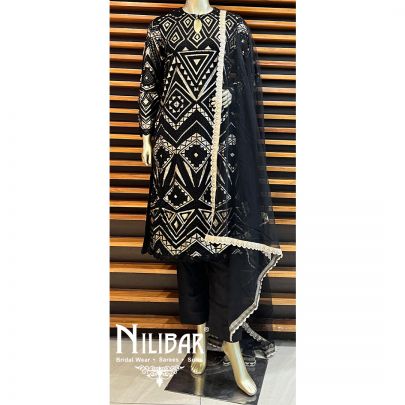 Black Net Silk Straight Kurti With Trouser