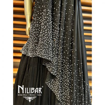 Black Crepe Silk One Shoulder Shirt With Lehenga