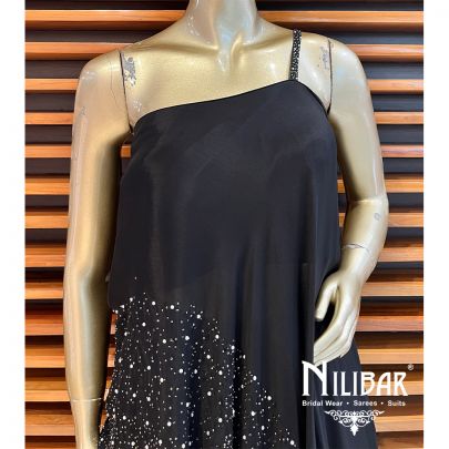 Black Crepe Silk One Shoulder Shirt With Lehenga