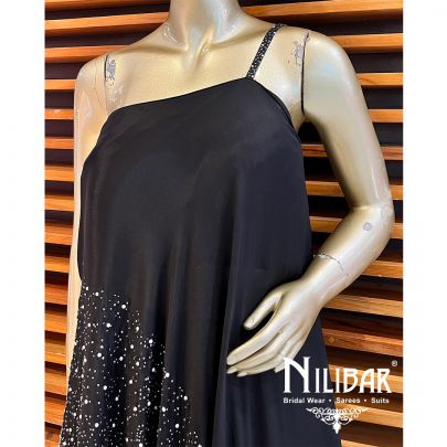 Black Crepe Silk One Shoulder Shirt With Lehenga