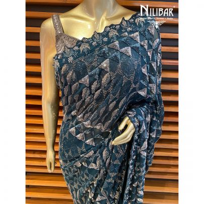 Peacock Blue Georgette Saree