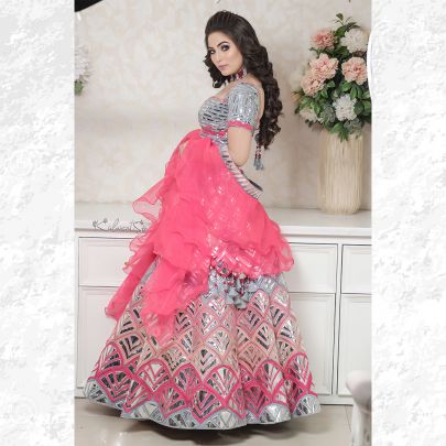 Grey Pink Organza Embroidered lehenga