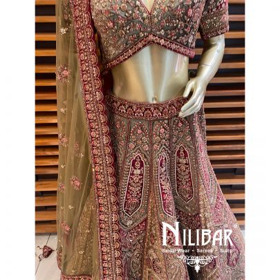 Mehandi Velvet Bridal Lehenga