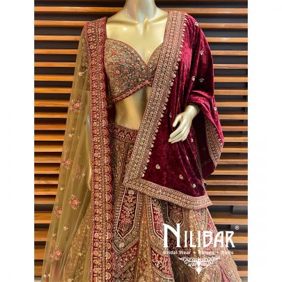 Mehandi Velvet Bridal Lehenga