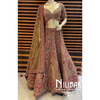 Mehandi Velvet Bridal Lehenga