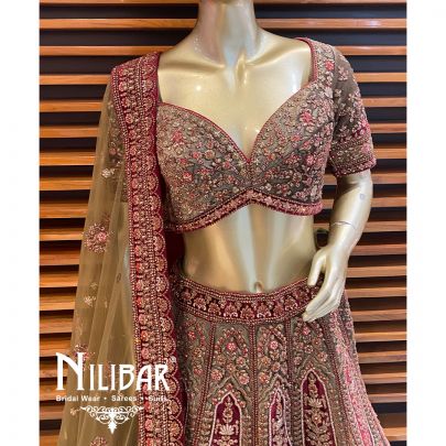Mehandi Velvet Bridal Lehenga