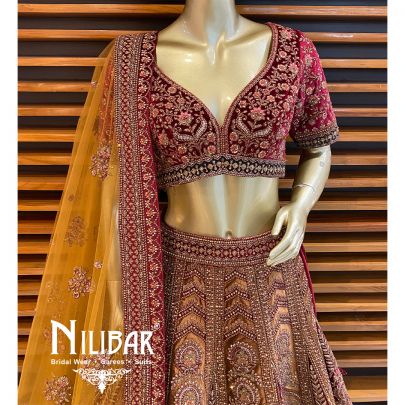 Multicolor Velvet Bridal Lehenga