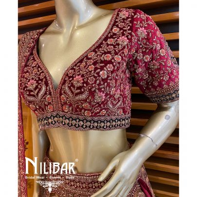 Multicolor Velvet Bridal Lehenga