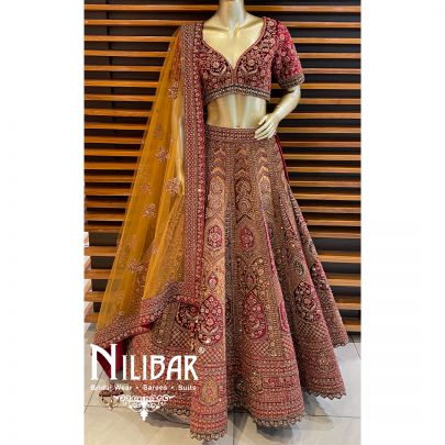 Multicolor Velvet Bridal Lehenga
