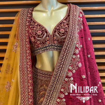 Multicolor Velvet Bridal Lehenga