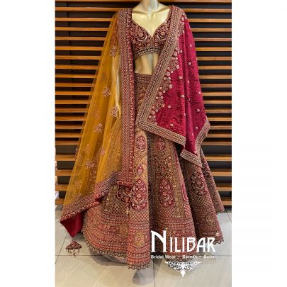Multicolor Velvet Bridal Lehenga